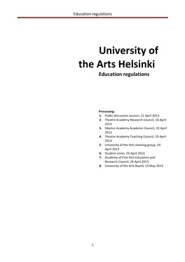 University of the Arts Helsinki Education Regulations