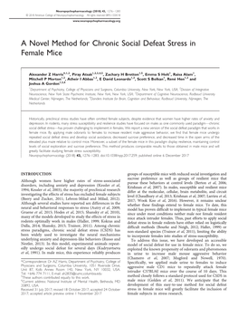 A Novel Method for Chronic Social Defeat Stress in Female Mice