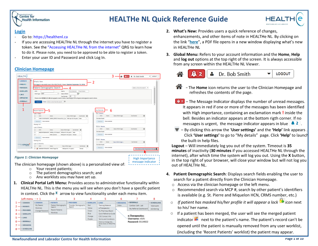 Healthe NL Quick Reference Guide