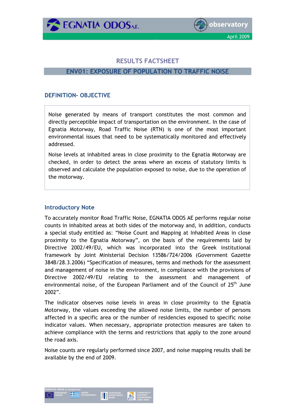 Results Factsheet Env01: Exposure of Population to Traffic Noise