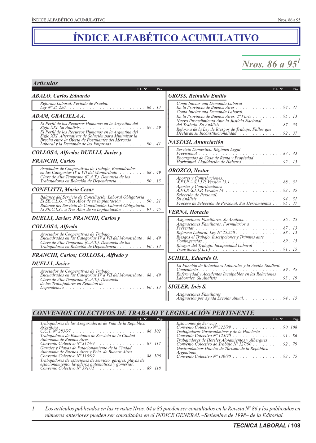 Técnica Laboral: Índice Alfabético Acumulativo