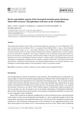 Zootaxa, Review and Cladistic Analysis of the Neotropical