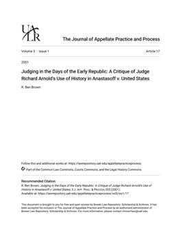Judging in the Days of the Early Republic: a Critique of Judge Richard Arnold's Use of History in Anastasoff V