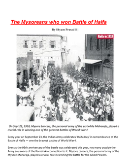 The Mysoreans Who Won Battle of Haifa