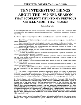 10 Interesting Things About the 1939 NFL Season