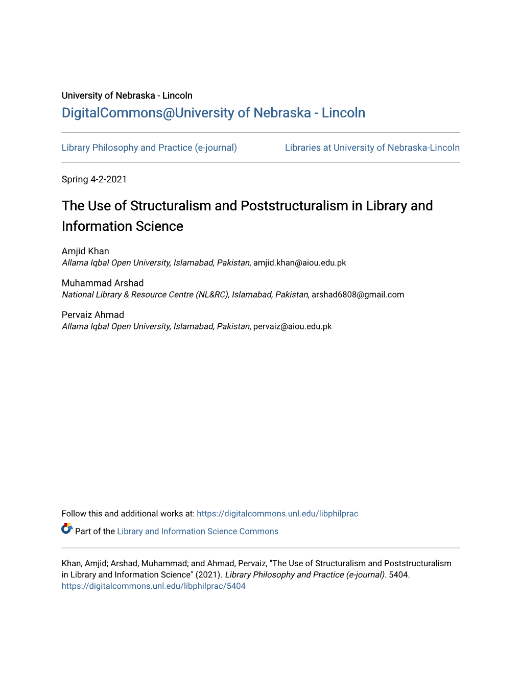 The Use of Structuralism and Poststructuralism in Library and Information Science
