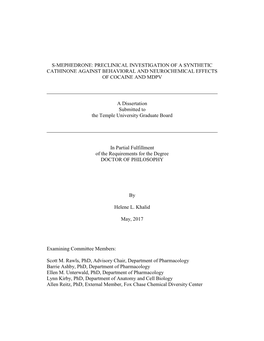 S-Mephedrone: Preclinical Investigation of a Synthetic Cathinone Against Behavioral and Neurochemical Effects of Cocaine and Mdpv