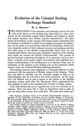 Evolution of the Colonial Sterling Exchange Standard H