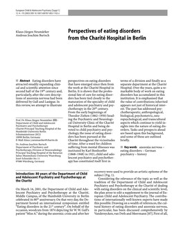 Perspectives of Eating Disorders from the Charité Hospital in Berlin