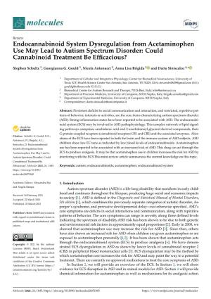 Endocannabinoid System Dysregulation from Acetaminophen Use May Lead to Autism Spectrum Disorder: Could Cannabinoid Treatment Be Efﬁcacious?