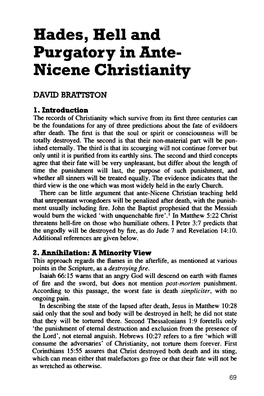 Hades, Hell and Purgatory in Ante- Nicene Christianity