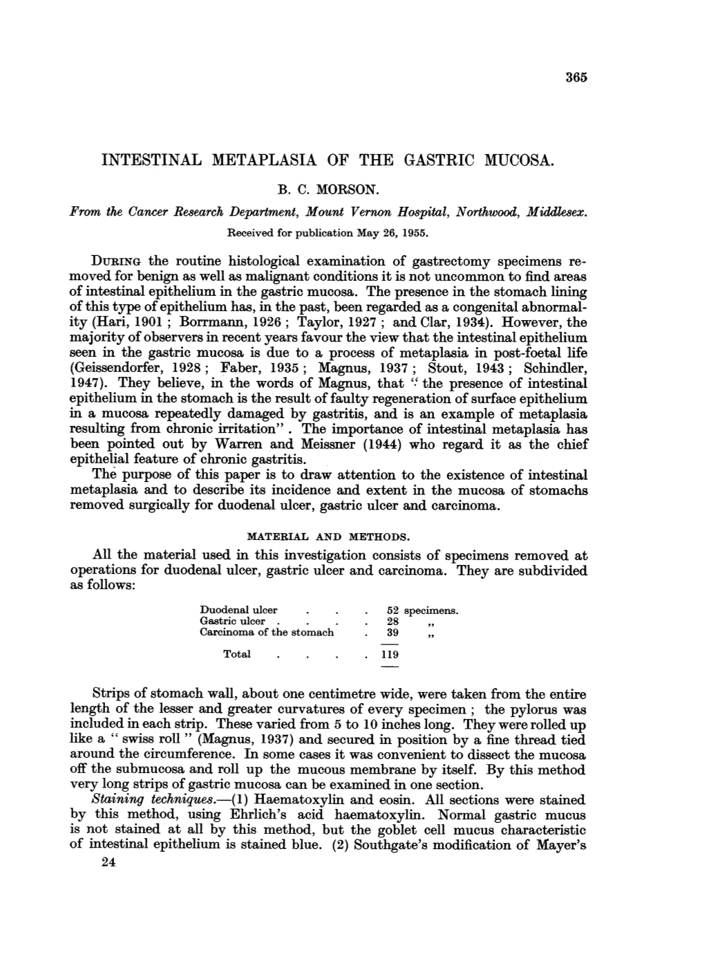 Intestinal Metaplasia Of The Gastric Mucosa. B - DocsLib