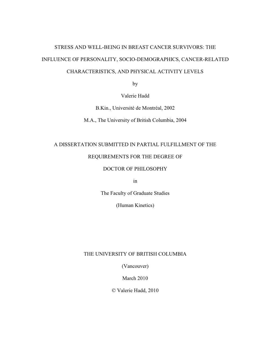 Stress and Well-Being in Breast Cancer Survivors: the Influence Of