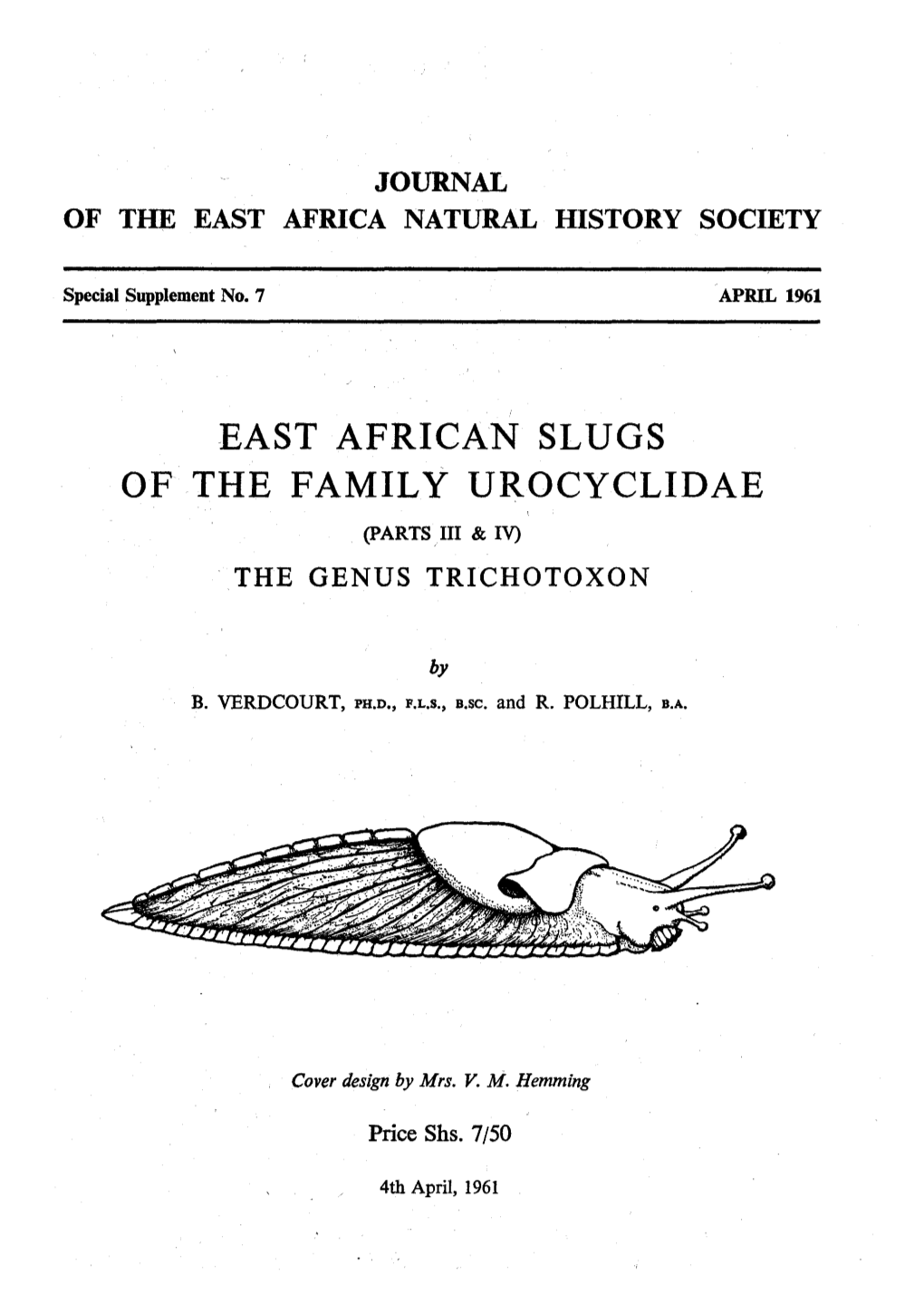 East African Slugs of the Family Urocyclidae