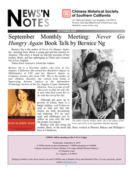 Never Go Hungry Again Book Talk by Bernice Ng Bernice Ng Is the Author of Never Go Hungry Again, the Amazing Story About a Young Girl and Her Journey to America