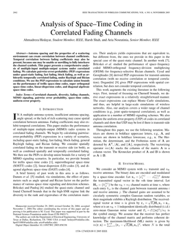 Analysis of Space–Time Coding in Correlated Fading Channels Ahmadreza Hedayat, Student Member, IEEE, Harsh Shah, and Aria Nosratinia, Senior Member, IEEE