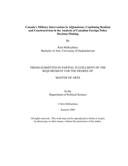 Canada's Military Intervention in Afghanistan: Combining Realism