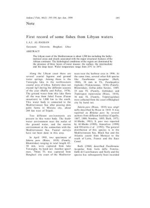 Note First Record of Some Fishes from Libyan Waters