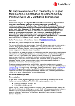 Cathay Pacific Airways Ltd V Lufthansa Technik AG)