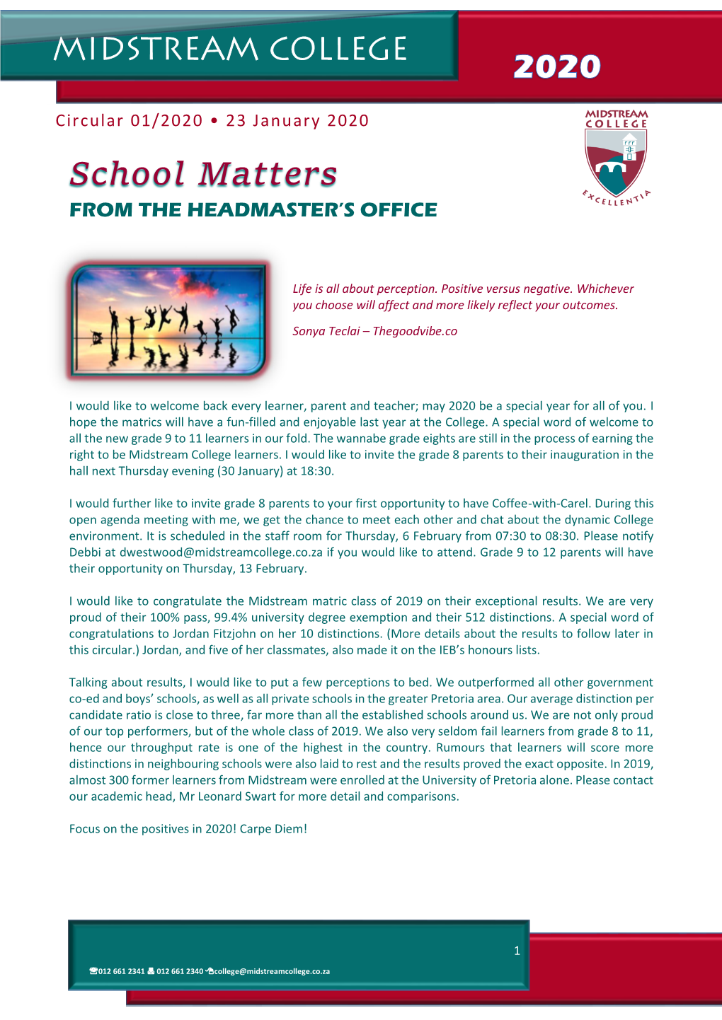 School Matters from the HEADMASTER’S OFFICE