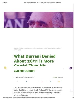 What Durrani Denied About 26/11 Is More Crucial Than His Admission - the Quint