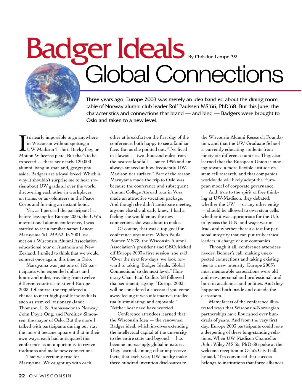 Badger Ideals by Christine Lampe ’92 Global Connections