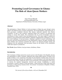 Promoting Local Governance in Ghana: the Role of Akan Queen Mothers