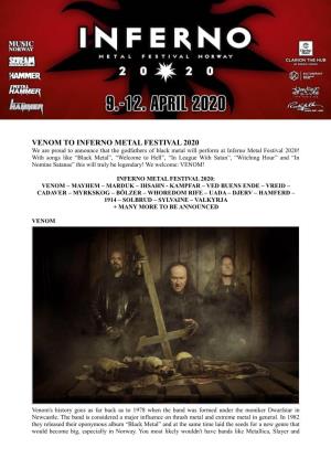 Venom to Inferno Metal Festival 2020