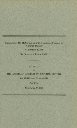 Catalogue of the Meteorites in the American Museum of Natural History