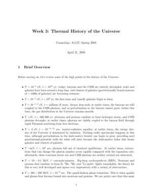 Week 3: Thermal History of the Universe