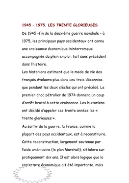 1945 – 1975. LES TRENTE GLORIEUSES De 1945 -Fin De La