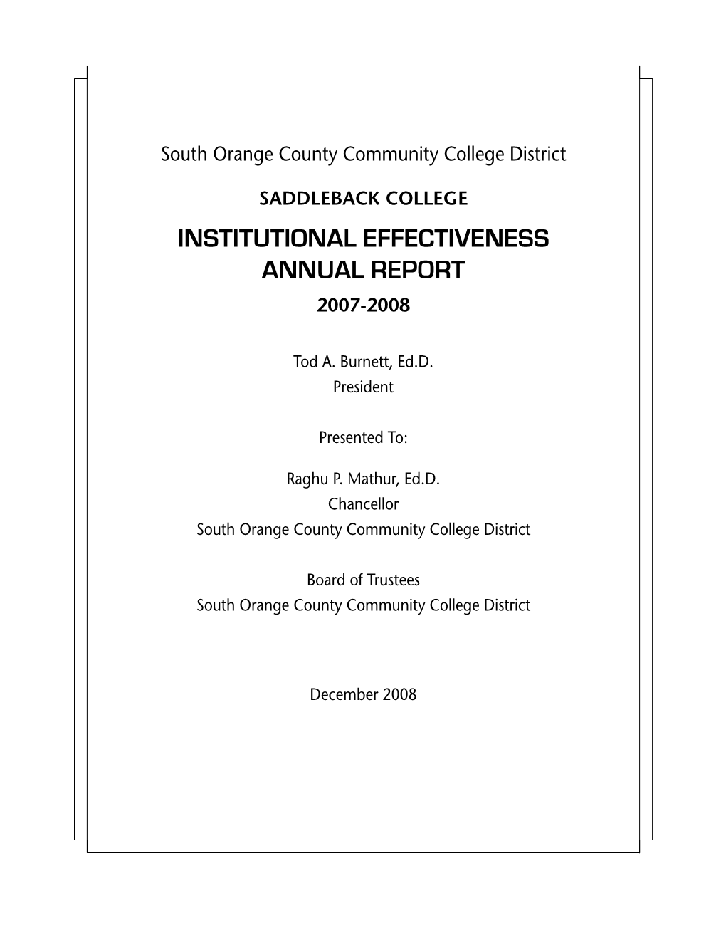 Saddleback College Institutional Effectiveness Annual Report 2007-08