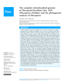 The Complete Mitochondrial Genome of Flavoperla Biocellata Chu, 1929 (Plecoptera: Perlidae) and the Phylogenetic Analyses of Plecoptera