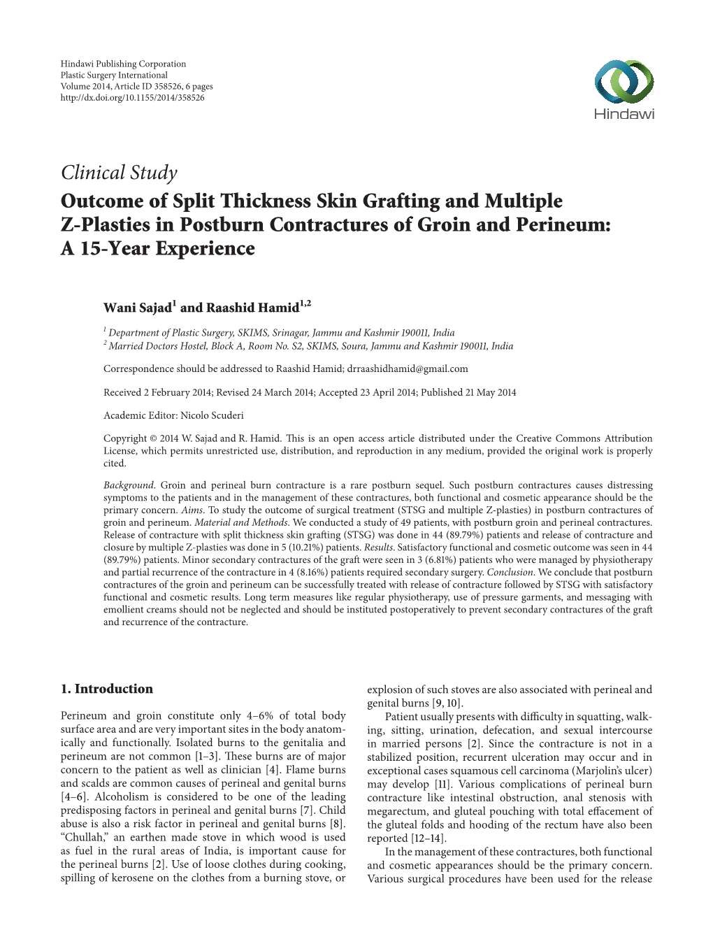 Outcome of Split Thickness Skin Grafting and Multiple Z-Plasties in Postburn Contractures of Groin and Perineum: a 15-Year Experience