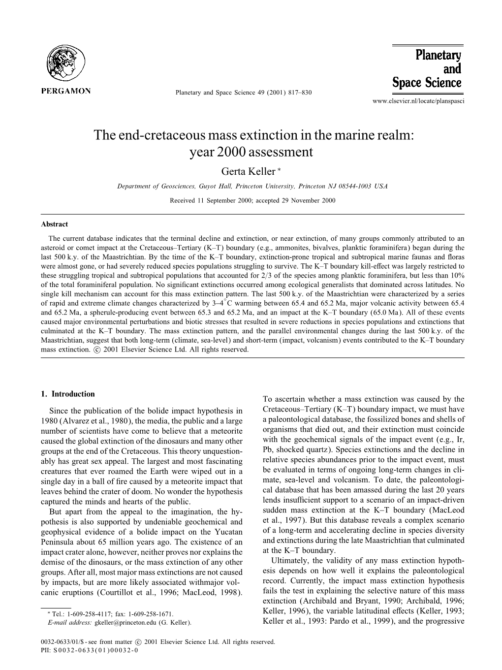 The End-Cretaceous Mass Extinction in the Marine Realm: Year 2000 Assessment