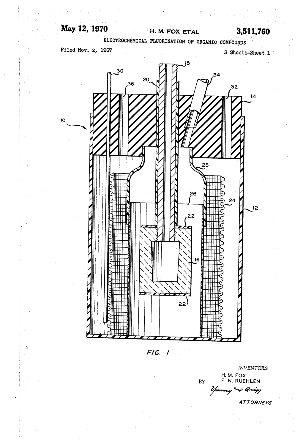 May 12, 1970 H. M. Fox ETAL 3,511,760 ELECTROCHEMICAL FLUORINATION of ORGANIC Compounds