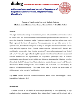 Concept of Manifestation Process in Kashmir Shaivism Mudasir Ahmad Tantray, Tariq Rafeeq Khan and Ifrah Mohi Ud Din Rather