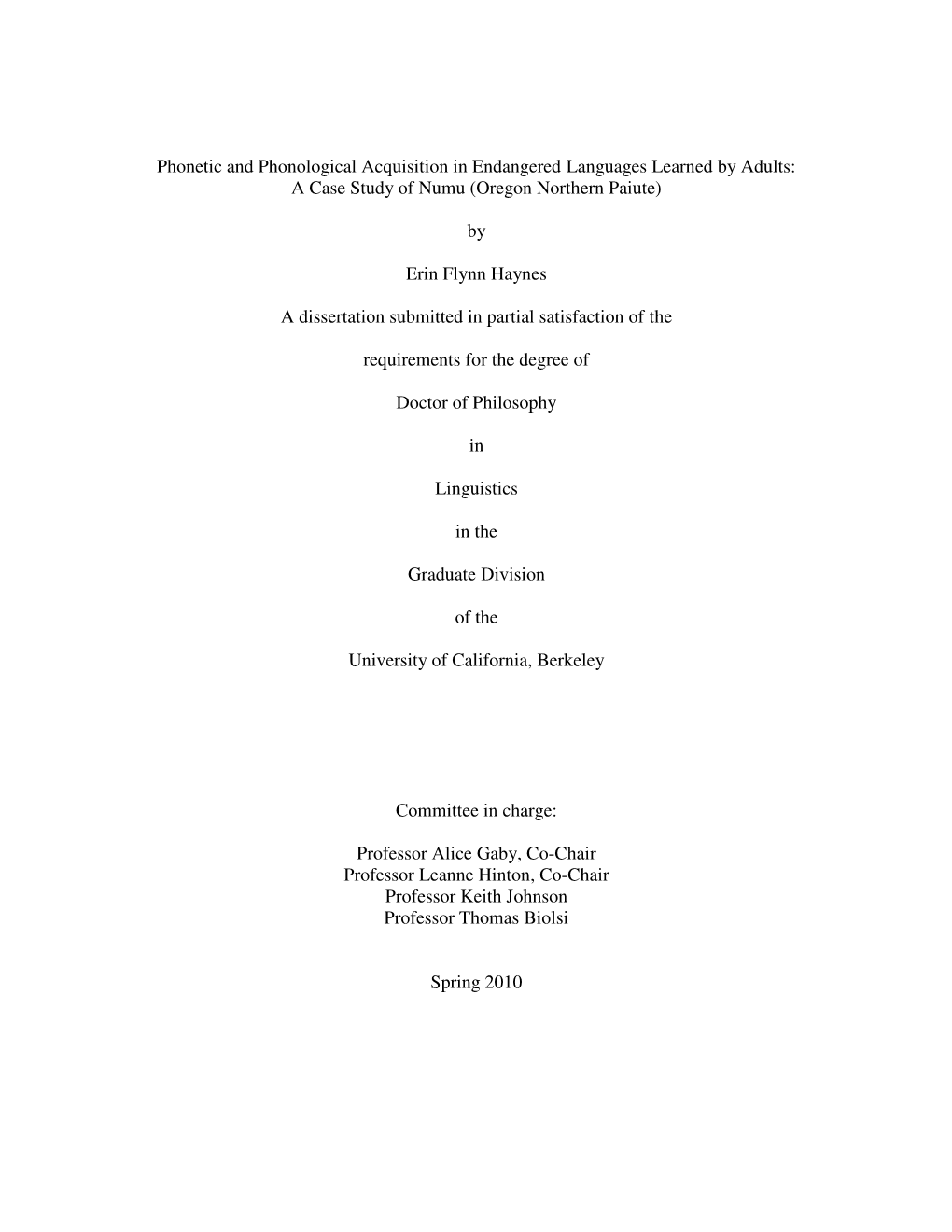 Phonetic and Phonological Acquisition in Endangered Languages Learned by Adults: a Case Study of Numu (Oregon Northern Paiute)