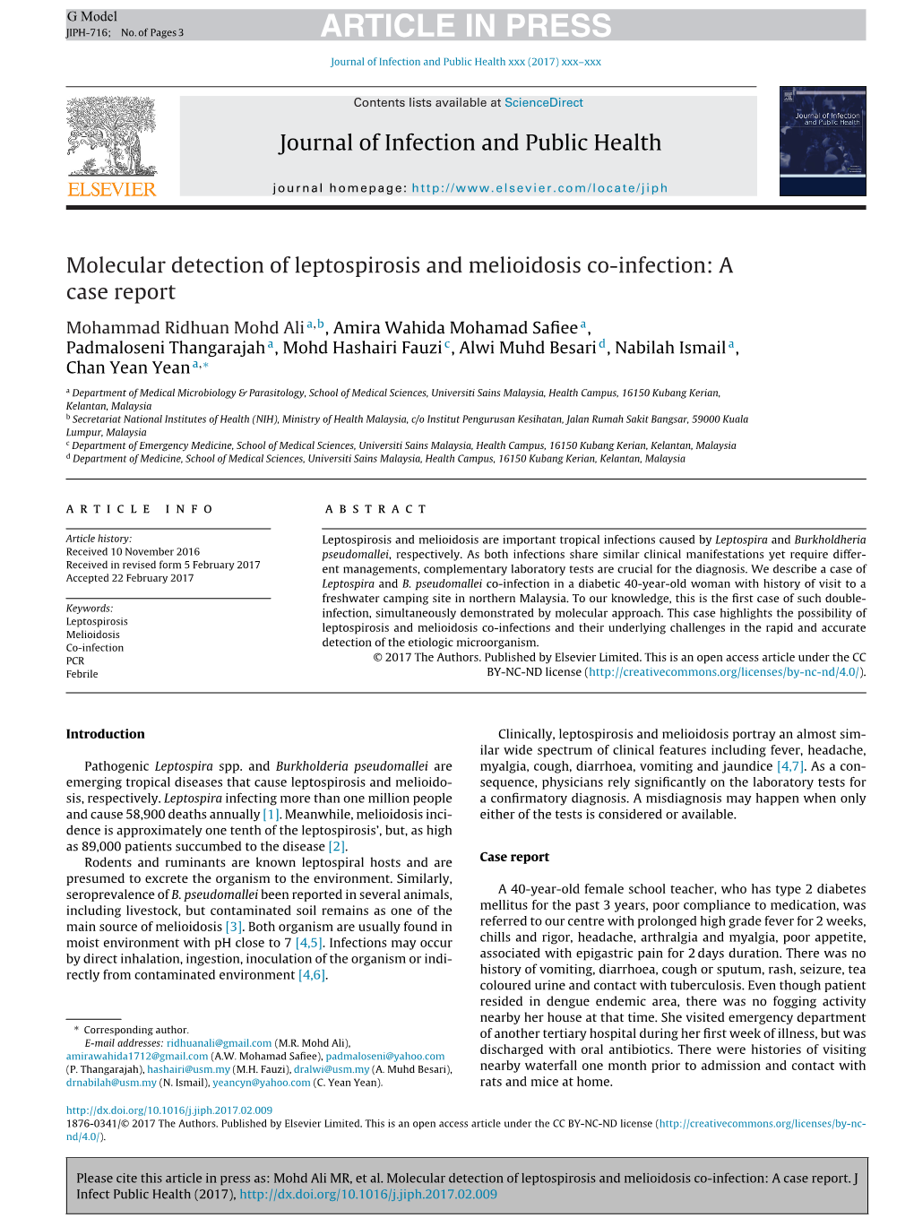 Molecular Detection of Leptospirosis and Melioidosis Co-Infection: A