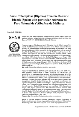 (Diptera) from the Balearic Islands (Spain) with SHNB Particular Reference to Parc Natural De S'albufera De Mallorca