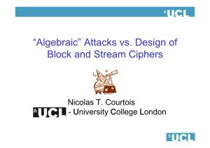 “Algebraic” Attacks Vs. Design of Block and Stream Ciphers