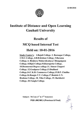 Institute of Distance and Open Learning Gauhati University