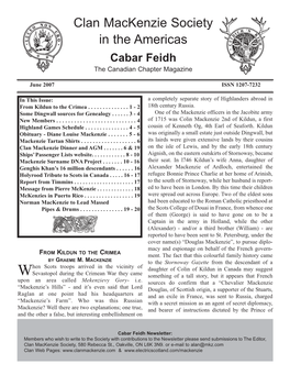 Clan Mackenzie Society in the Americas Cabar Feidh the Canadian Chapter Magazine