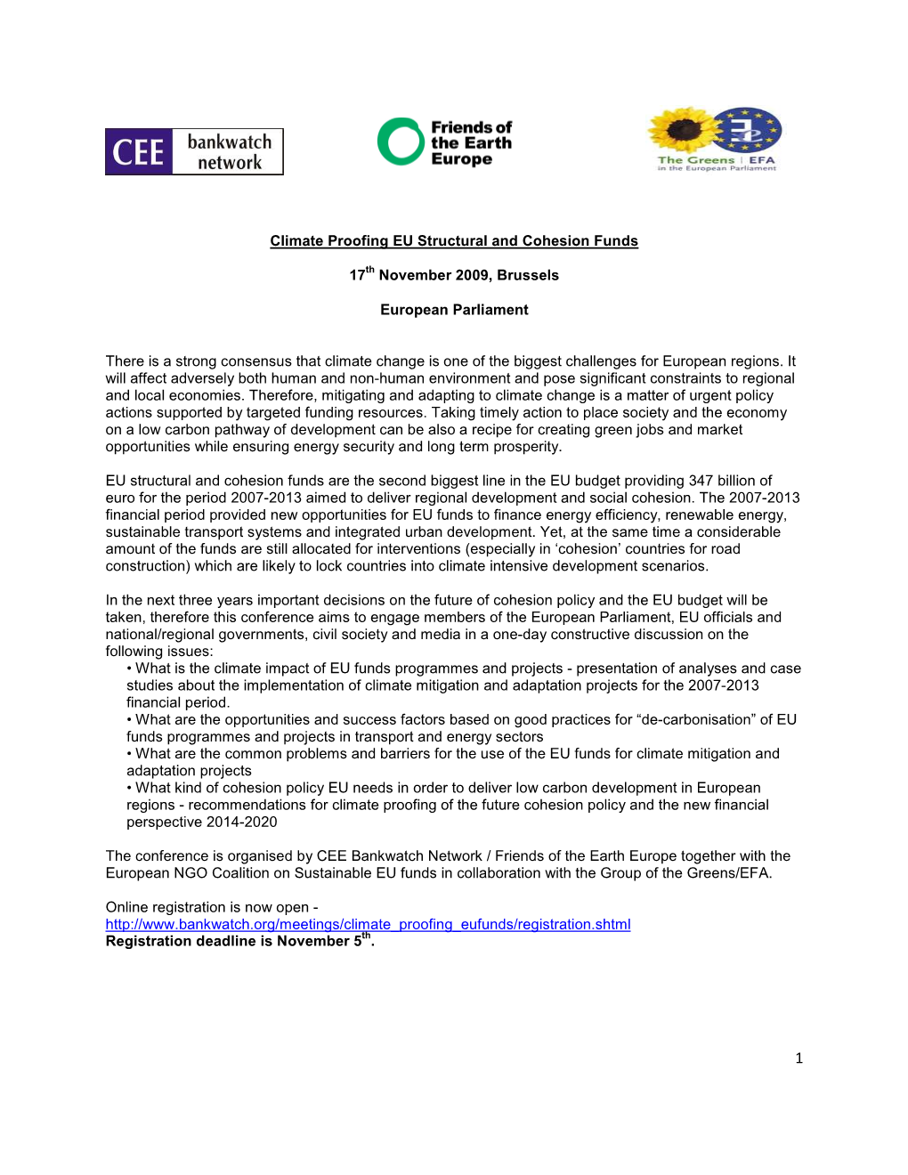 Climate Proofing EU Structural and Cohesion Funds 17Th November