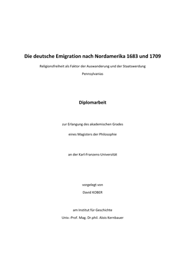 Die Deutsche Emigration Nach Nordamerika 1683 Und 1709