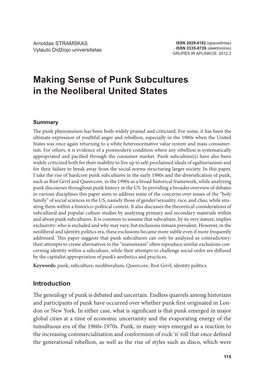 Making Sense of Punk Subcultures in the Neoliberal United States