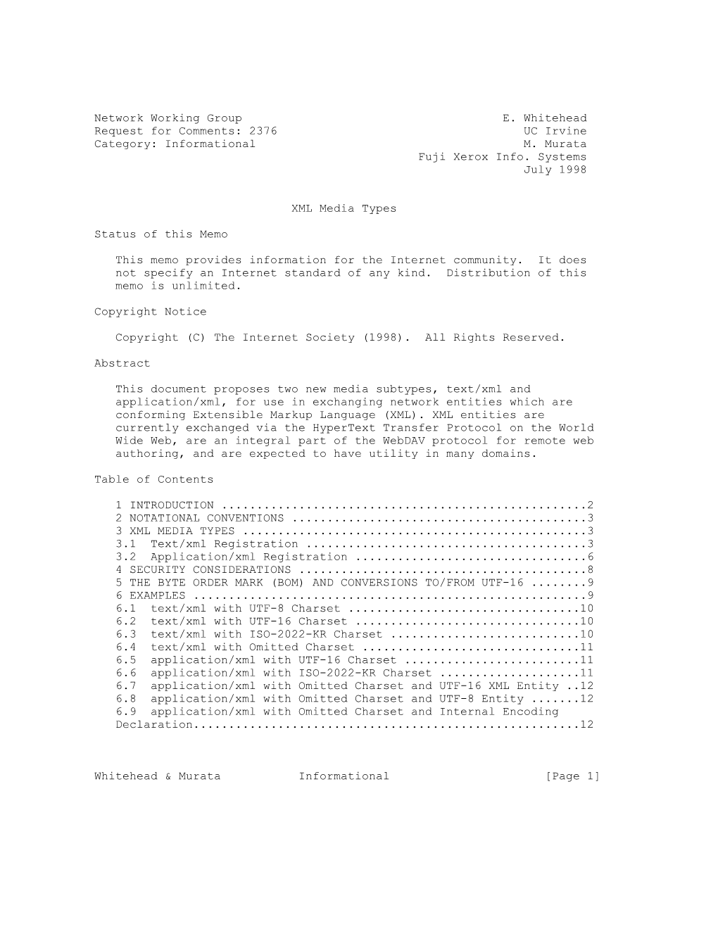 2376 UC Irvine Category: Informational M. Murata Fuji Xerox Info