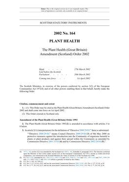 The Plant Health (Great Britain) Amendment (Scotland) Order 2002