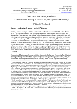A Transnational History of Russian Psychology in East Germany1