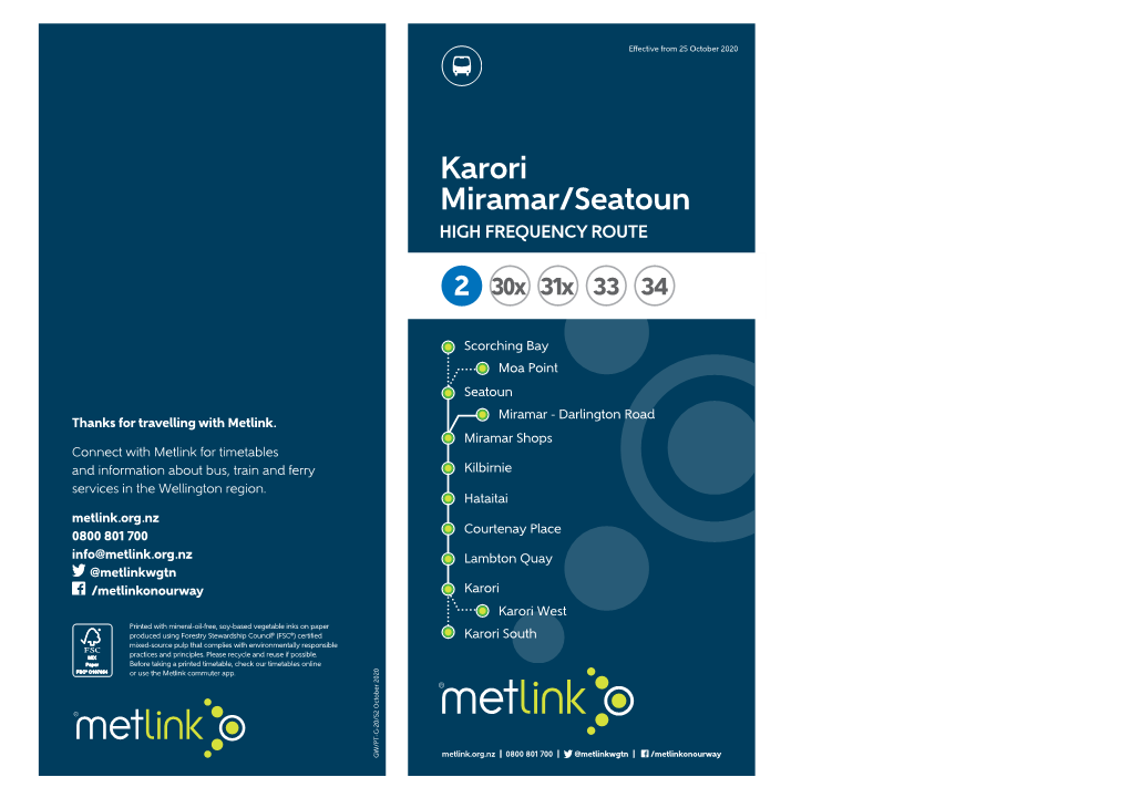 Karori Miramar/Seatoun HIGH FREQUENCY ROUTE